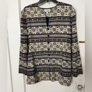 Lined silk blouse by Adrianna Papell, size 12, navy and gold